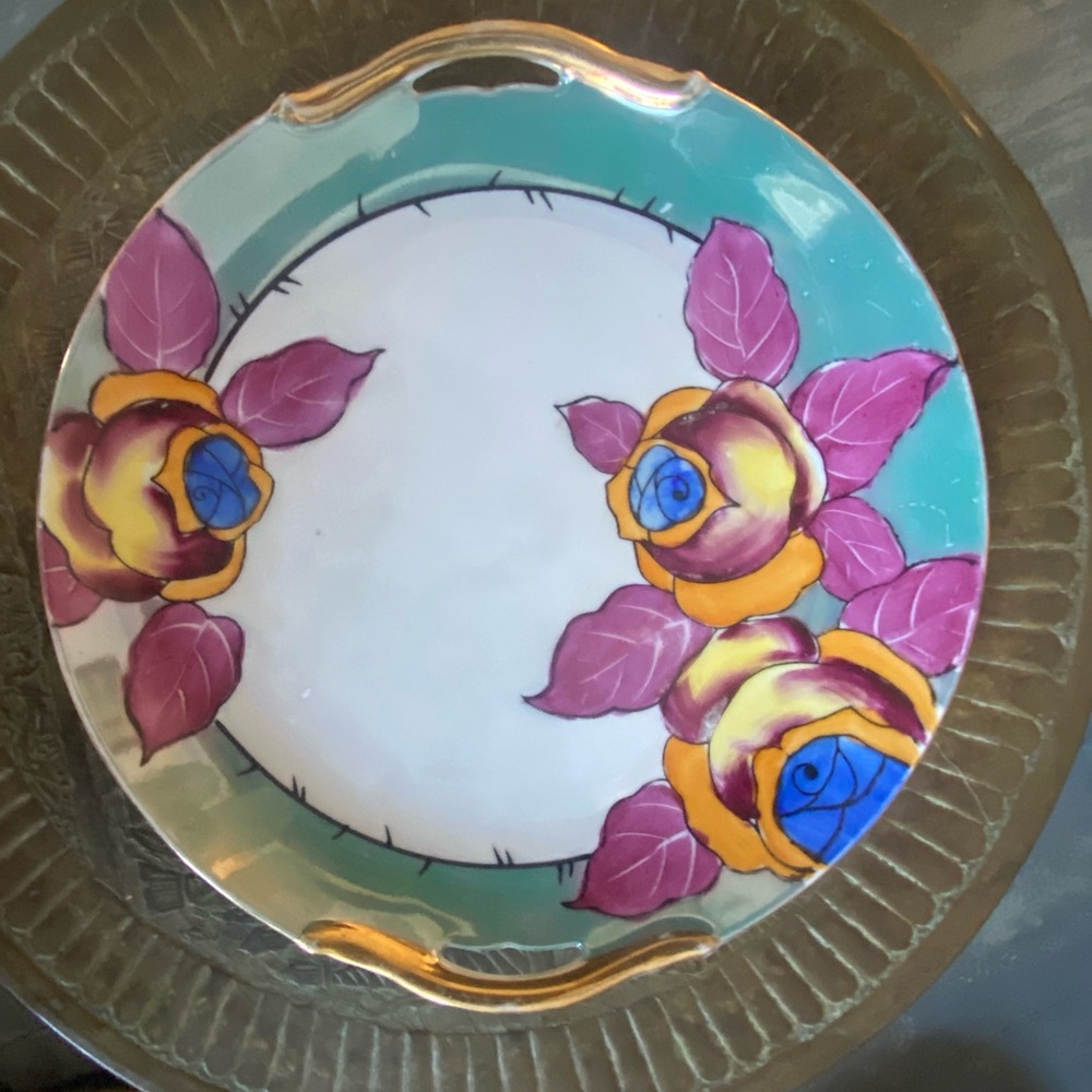 Vintage Lusterware Serving Plate Dish Flowers 9 1/3”/9 3/4” Morimura Noritake